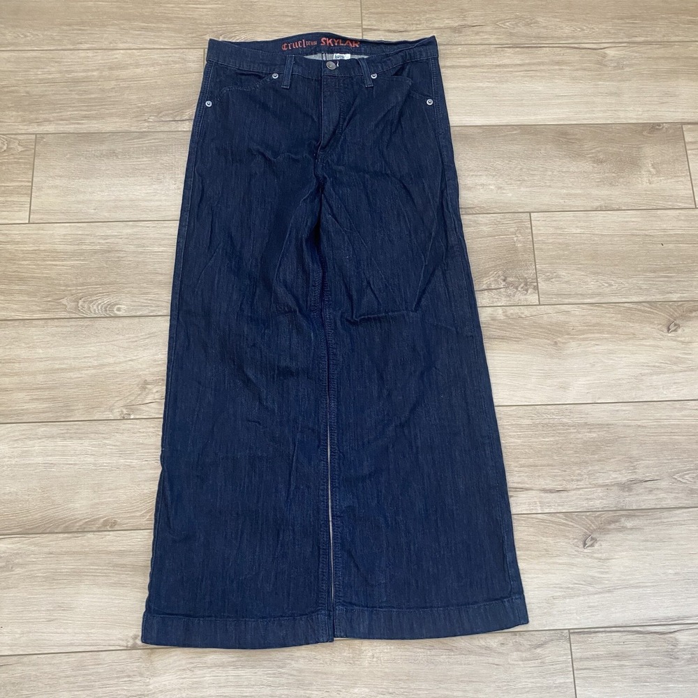 Cruel Denim Women Skylar Wide Leg Flared Dark Blue Denim Jeans Size 33x31 Boot
